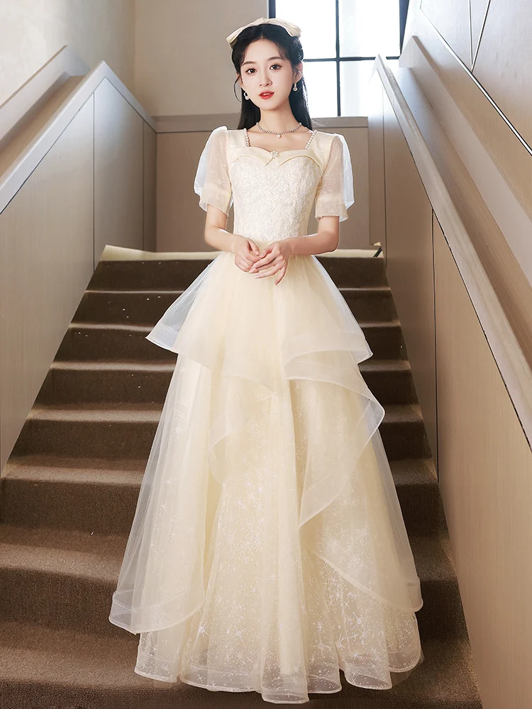 

Champagne Color Evening Gown Women's Faionable Luxury aduation Adult Ceremony Host Performance Dr Korean Sle Princes...