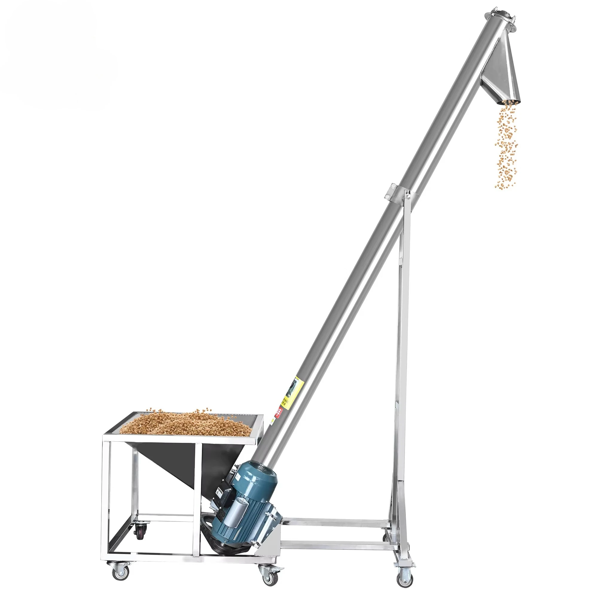 Mobile Inclined Hopper Stainless Steel Tubular Auger Screw Conveyor Powder Granule Spiral Feeder Elevating Conveying Machine