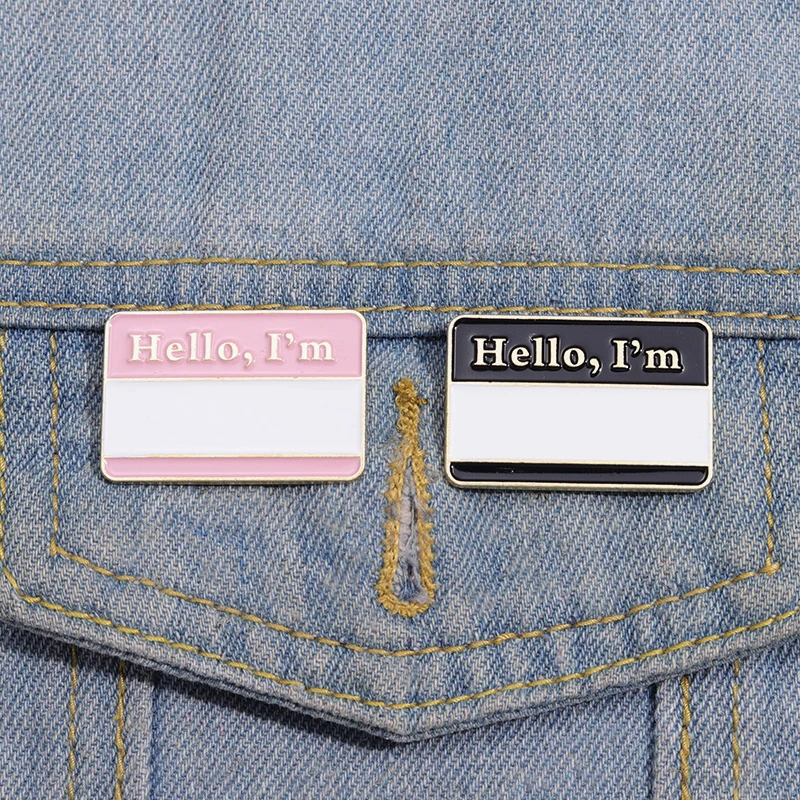 Creative Geometry English Letter Enamel Pins Hello, I am a Post-it Note Dialogue Alloy Brooch Badge Personalized Jewelry Gift