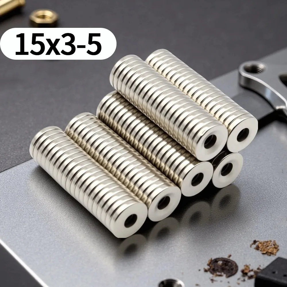 15x3-5mm Round Countersunk Hole Neodymium Magnet Disc Magnets With Screw Hole for Mounting Tool Holder DIY Workshop Fixing