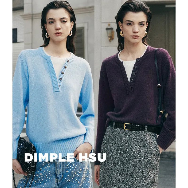 Suéter de Cuello Redondo de Lana y Cachemira Sintética de Primavera Temprana, Estilo Informal, Marca Dimple Hsu, Modelo Chillax