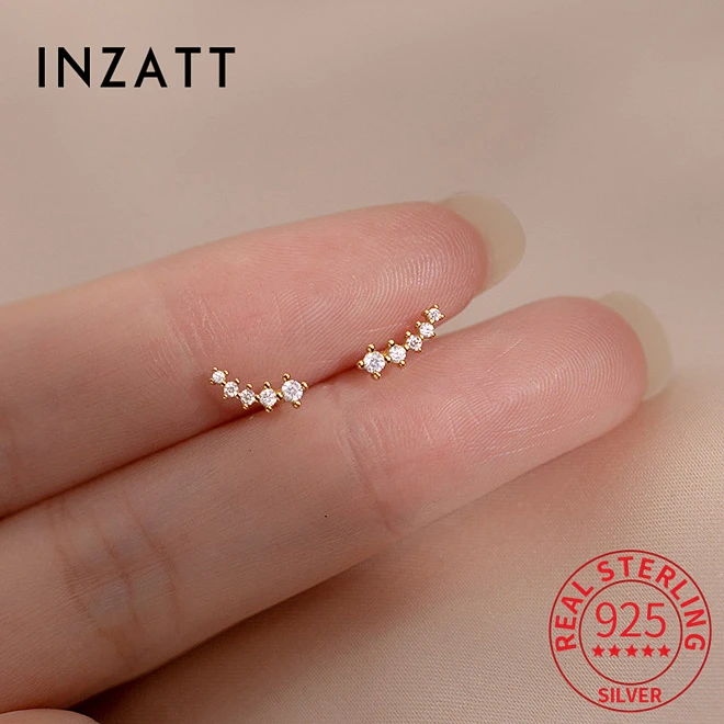 INZATT Real 925 Sterling Silver Zircon Arc Stud Earrings For Fashion Women Party Cute Fine Jewelry Minimalist Accessories