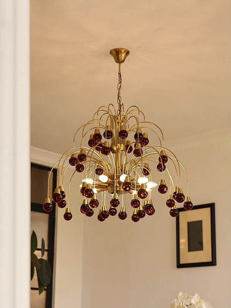 

French Retro Cherry Glass E14 Chandelier Medieval Vintage Living Room Decor Pendant Light Lighting Bedroom Hanging Lamp Fixtures