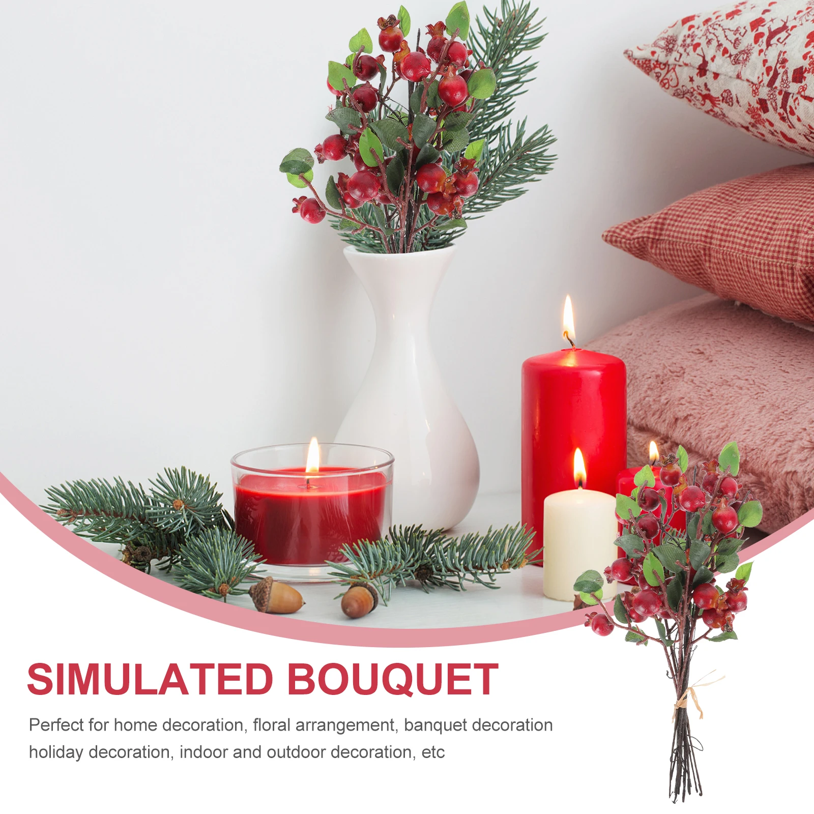 

1Pcs Artificial Bunch Fake Berry Stems DIY Photo Prop for Christmas Wedding Holiday Event Home Decoration Bright Red