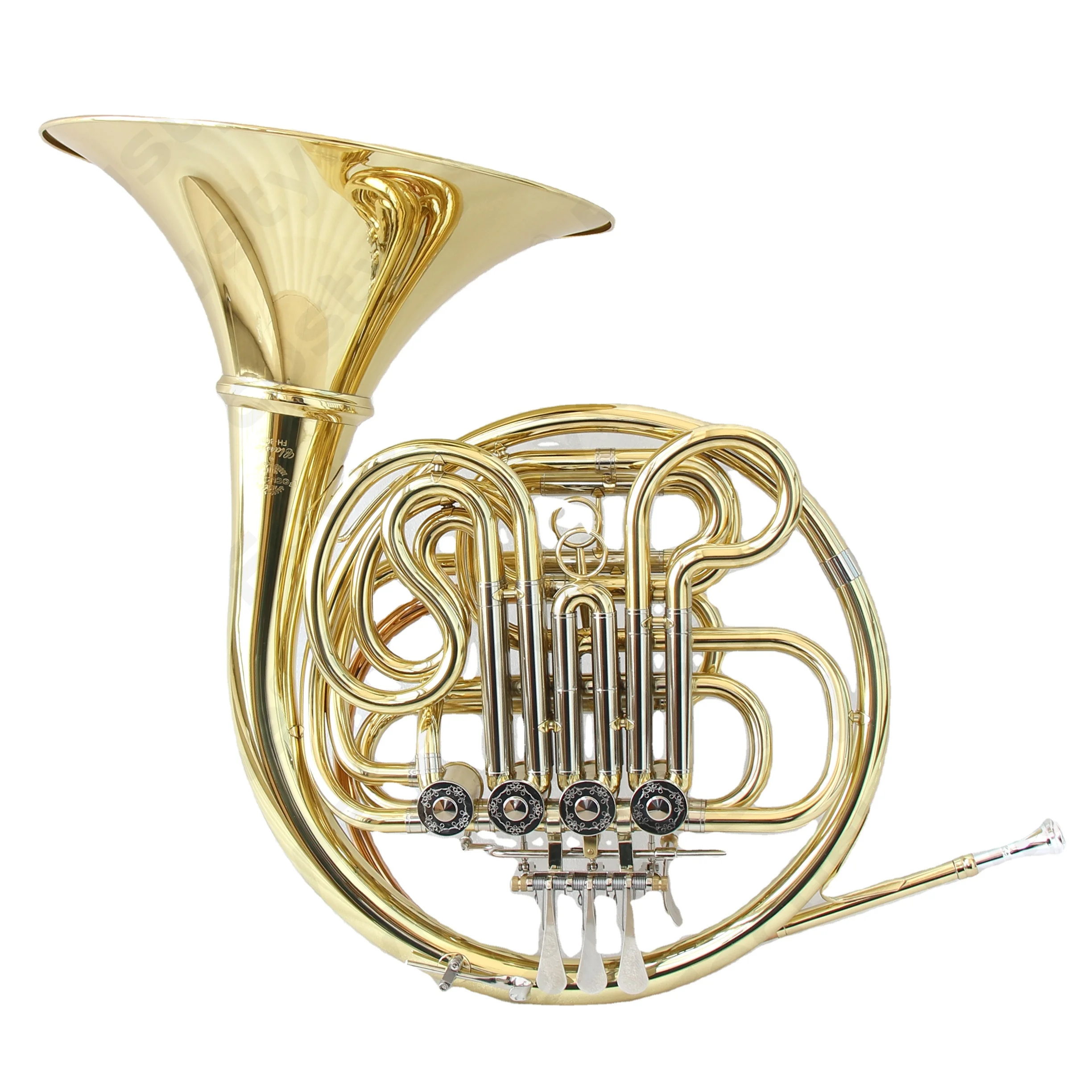 F/Bb Double French Horn With Four Keys Clear Lacquer Brass Body Gold Separated Bell Brasswind Instrument For  Practice Rehearsal