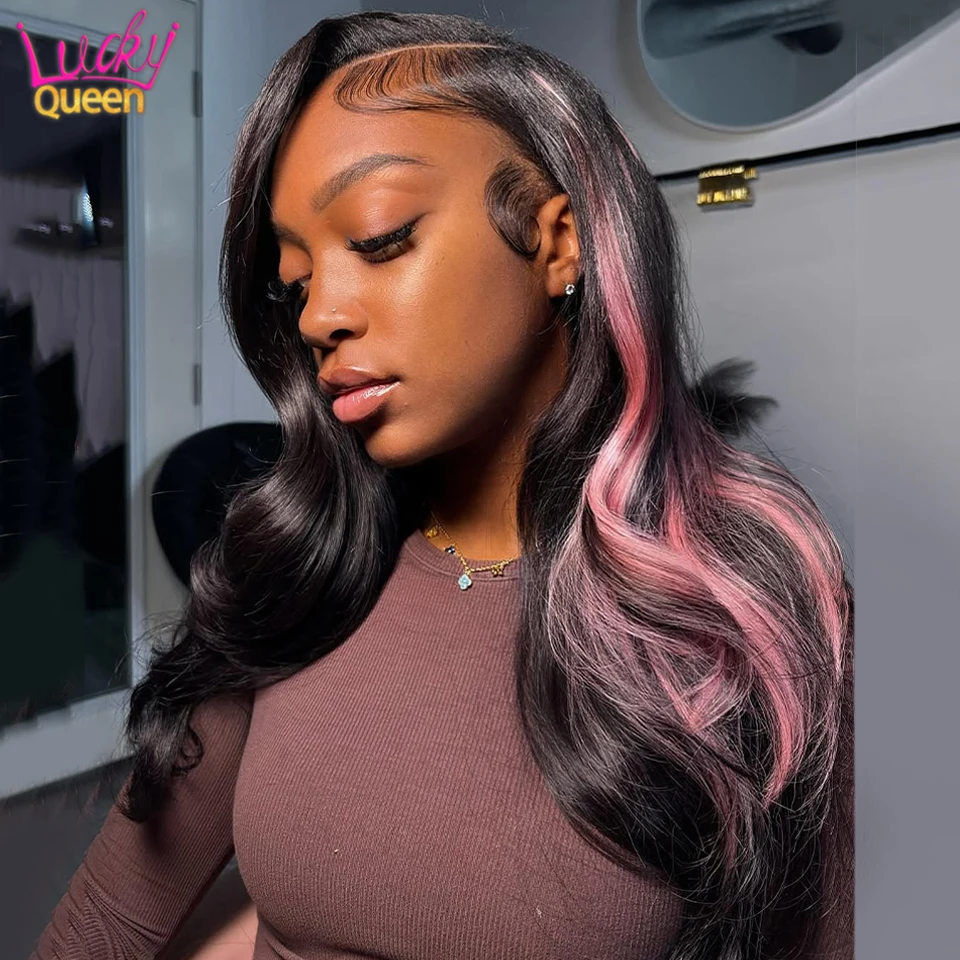 

Парик с эффектом Body Wave, розово-черный, из натуральных волос, 1B/розовый, 13x6, 13x4, HD кружевной фронтальный парик, предварительно проработанный, с эффектом Body Wave