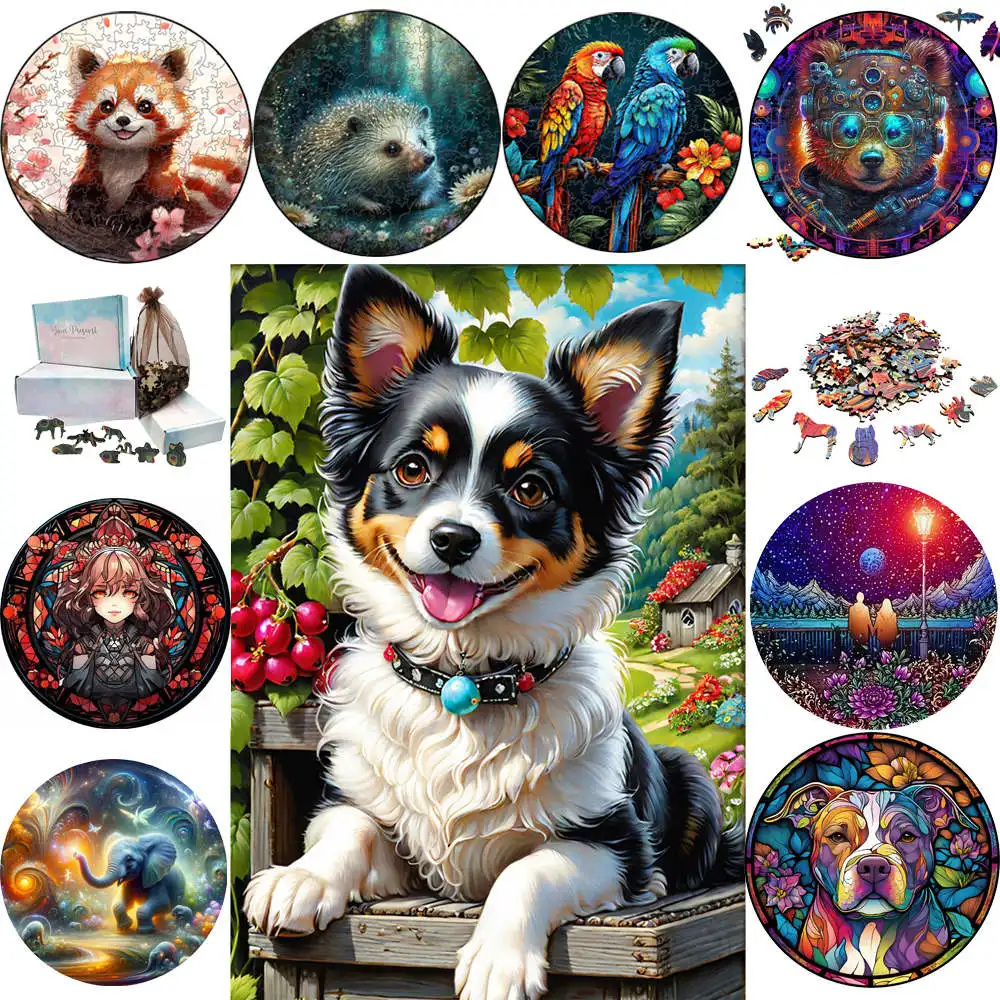 

Dog Bird Cat Wood Jigsaw High Quality Wooden Animal Puzzle Intelligent Brain Twister Toys for Kids Adults Holiday Gifts