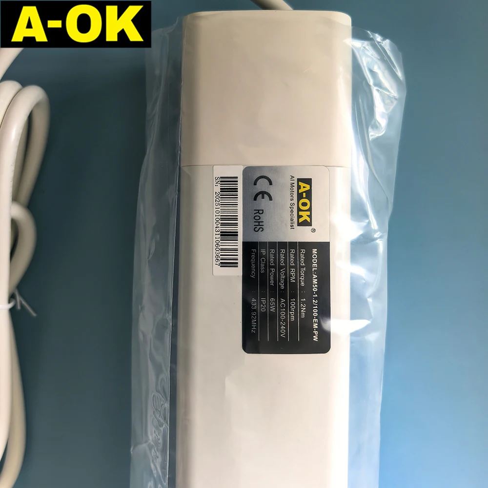 A-OK AM50-1.2/100-EM-PW Quiet WiFi Curtain Motor RF433 Control AC100-240V Engine Support Voice Control Alexa Google Home view 2