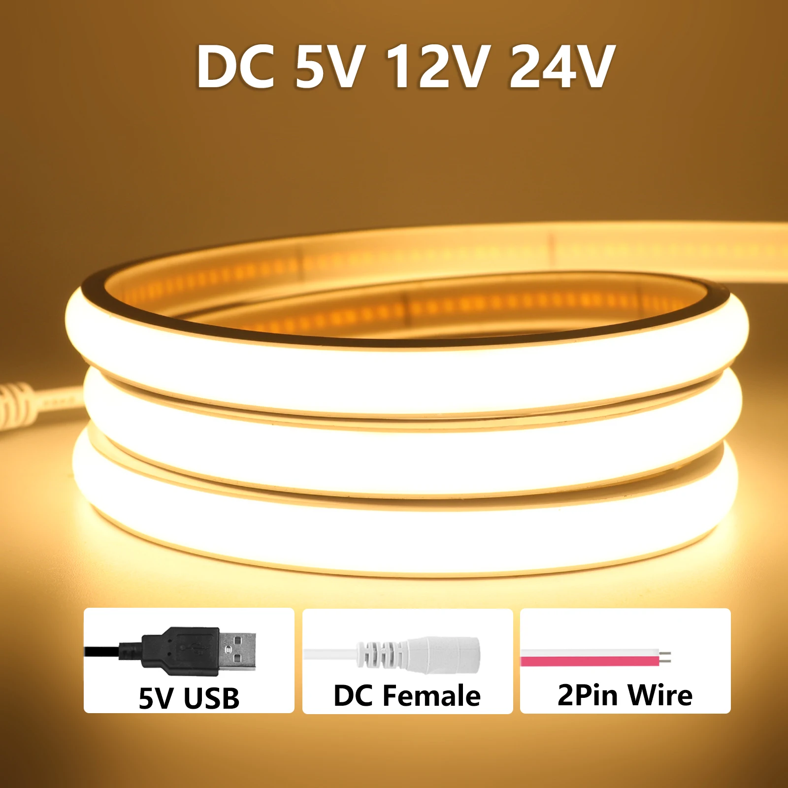 5V 12V 24V COB Neon LED Strip High Bright 320LEDs/m Waterproof LED Neon Rope Light 3000K 4000K 6000K Flexible Tape for Decor
