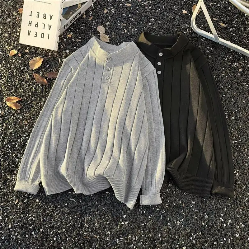 

American Retro Knitted Sweater Coat Henry Collar Button Men's Lazy Sle irt M Sweater Autumn Spring High End Feeling