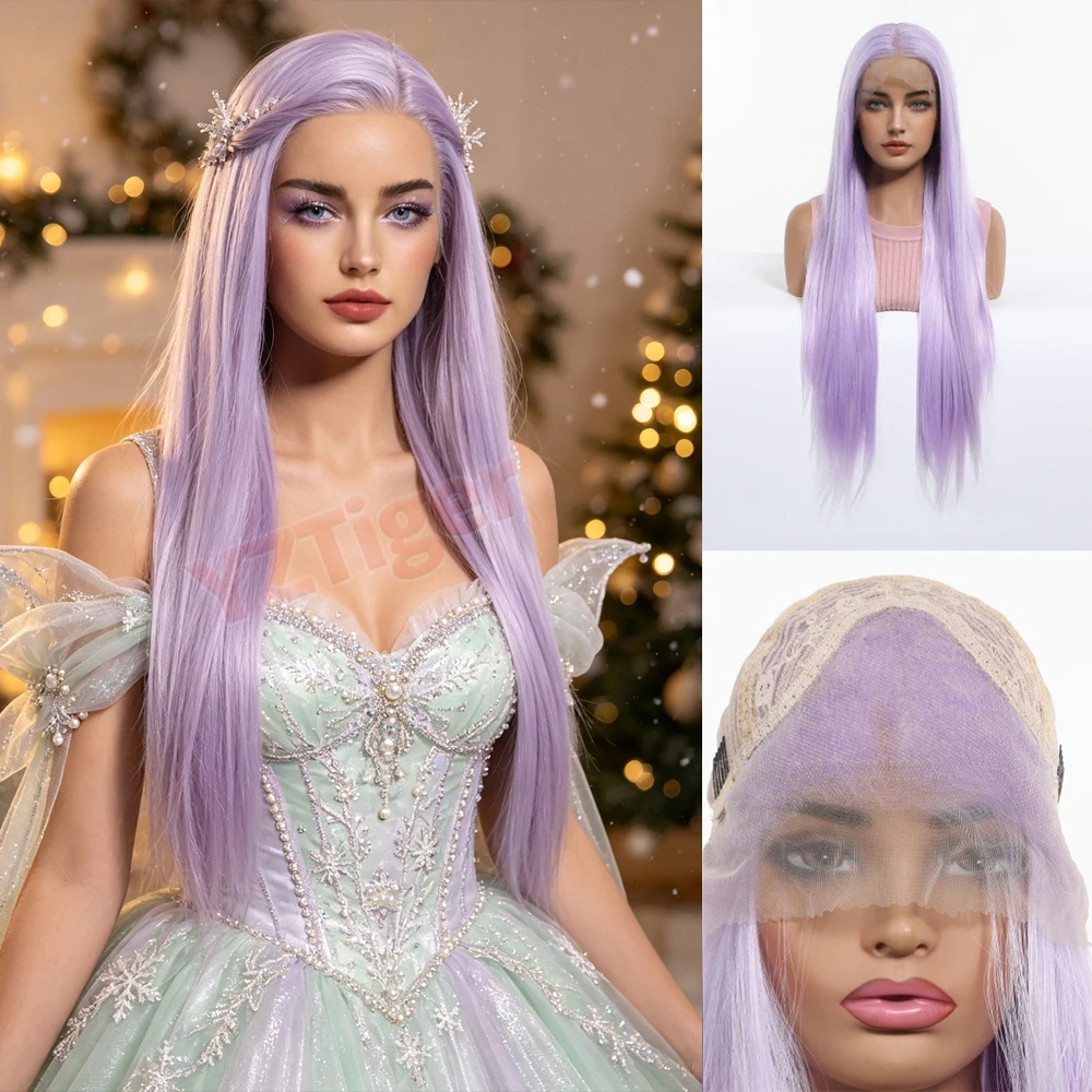 Purple Synthetic Lace Wig Long Straight Lace Front Wig Heat Resistant Cosplay Halloween Christmas Wig Daily Party Use for Women