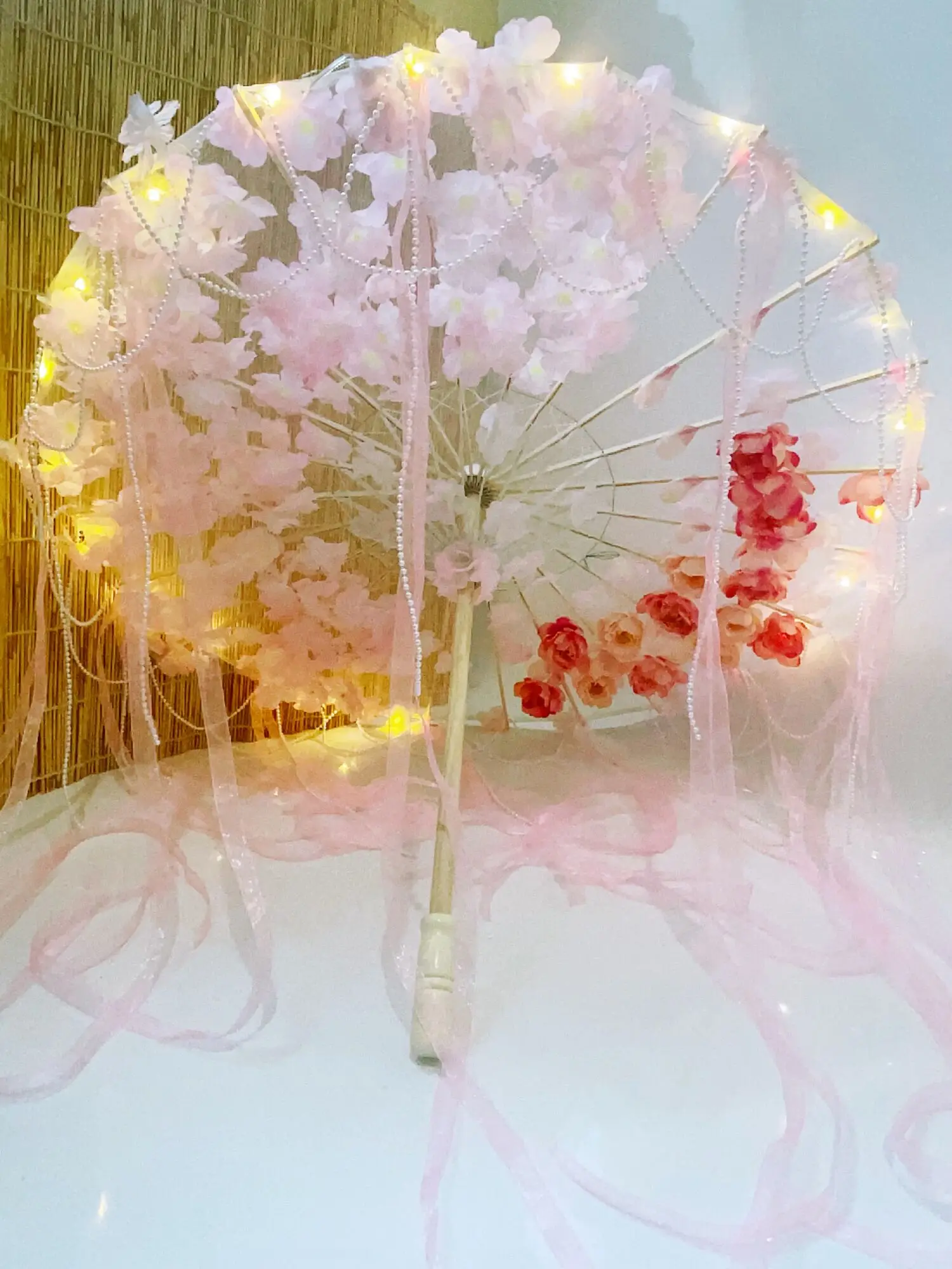 Cosplay Flowers LED Silk Cloth Decorative Umbrella Beach Princess Cosplay Japanese Cherry Blossoms Chinese Peach Blossom Parasol