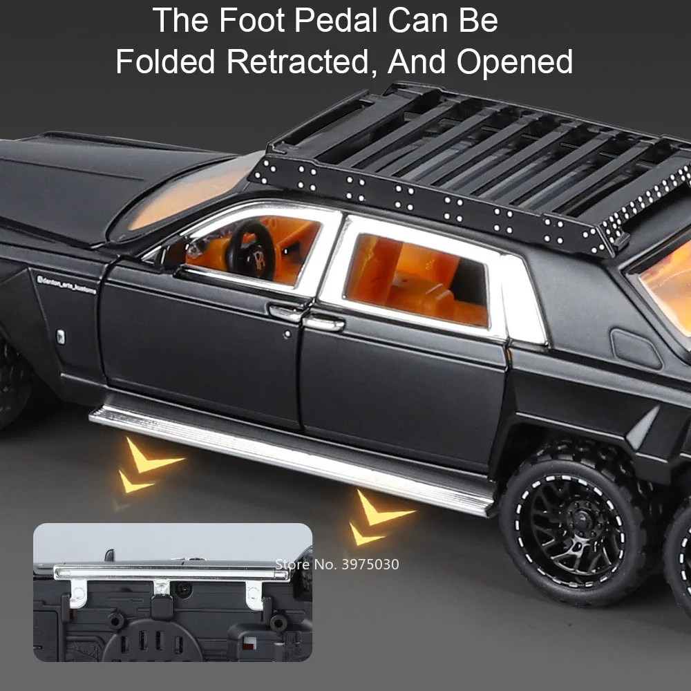 1:32 Rolls Royce Phantom 6x6 Toys Cars Models Alloy Diecast Pull Back Off-road Light Sound Miniature Vehicles Child Adult Gifts