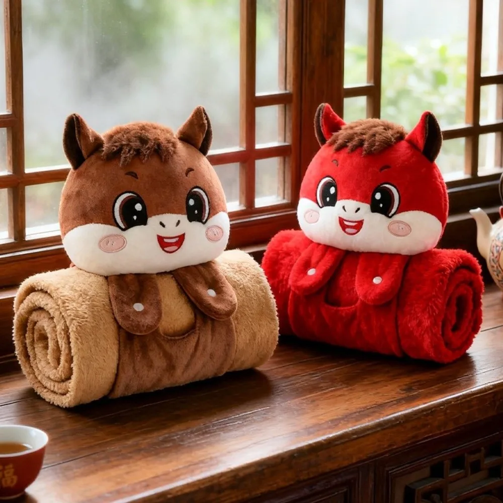 

Soft Warm Horse Mascot Blanket Comfortable Cartoon New Year Throw Blanket Fluffy Throw Folding Flannel Blanket Living Room