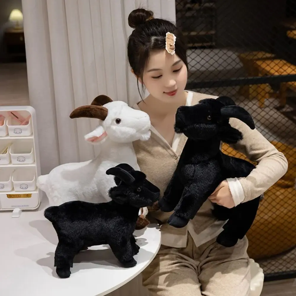 Animal Soft Plushie Doll Cute Animal Baby Goat Plush Doll 30/40cm Fluffy Horned Sheep Plush Toys PP Cotton Stuffed Kids Gift