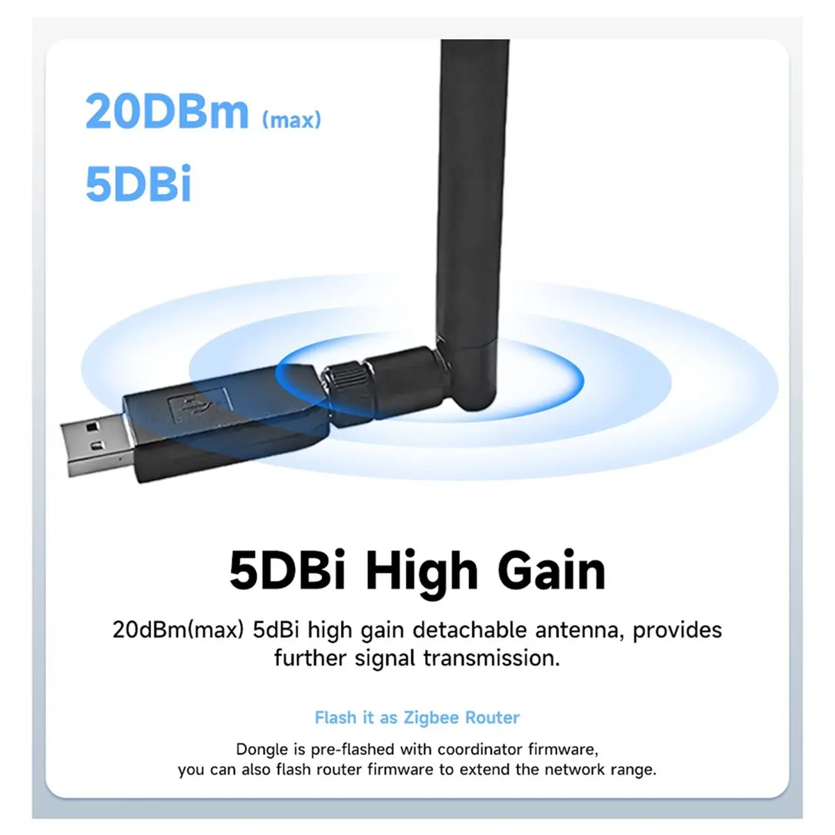 Zigbee Dongle USB3.0 Zigbee 2MQTT Antenna for Most Smart Home Systems Zigbee3.0 Gateway Max 20DBm Home Assistant