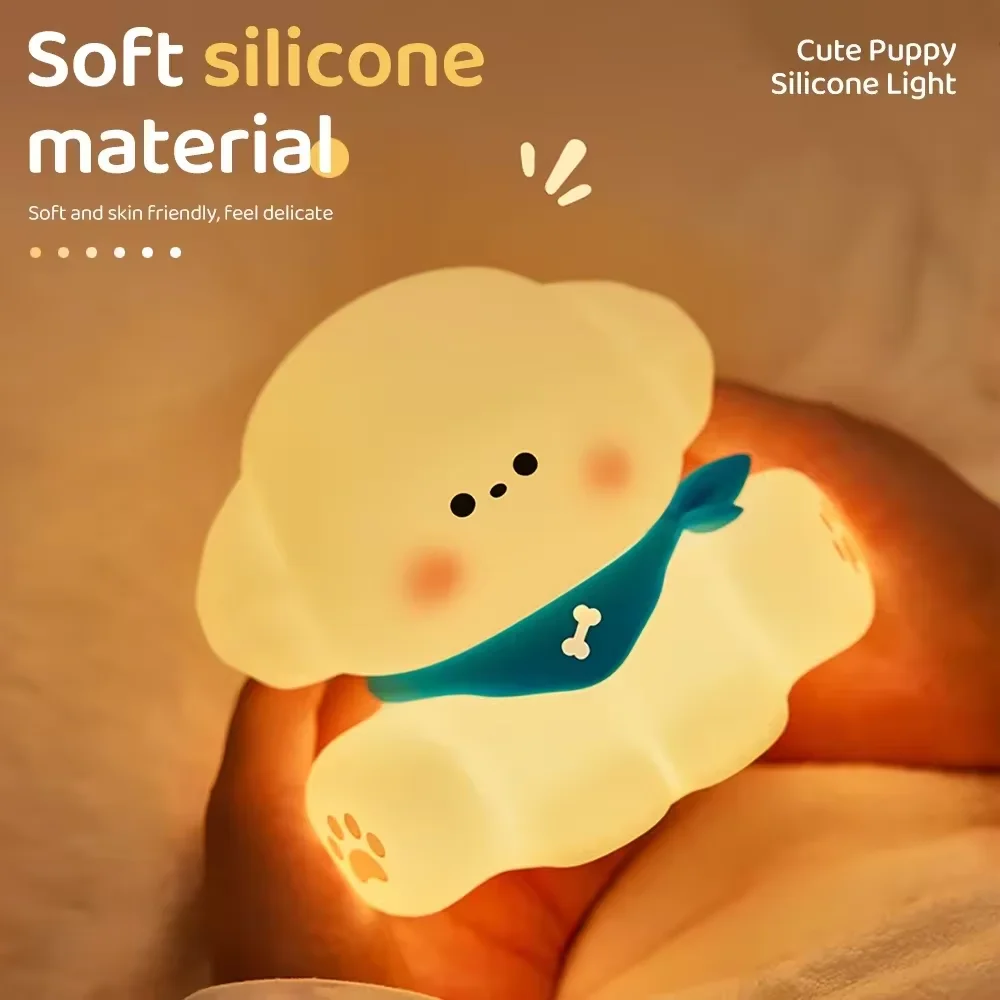 Cute Dog Night Light Portable Sleeping Lamps Silicone Animal Nightlights Dimmable Nursery Bedside Lamp for Baby Kids Gift Decor