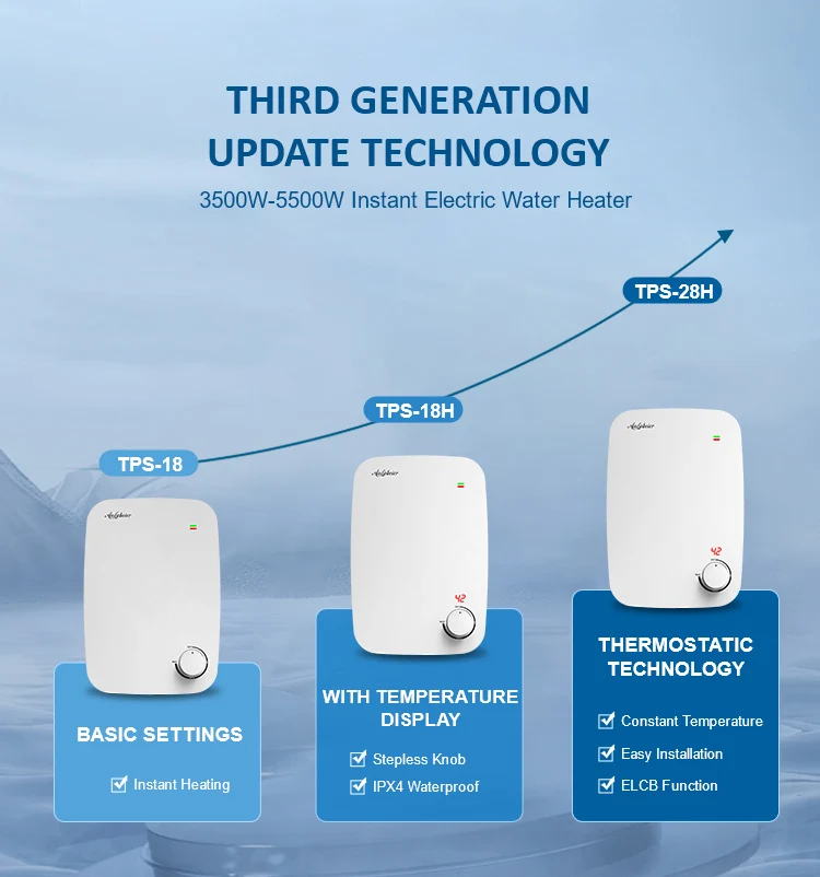 سخان مياه كهربائي بدون خزان للحمام من الفولاذ المقاوم للصدأ مناسب للمياه المالحة