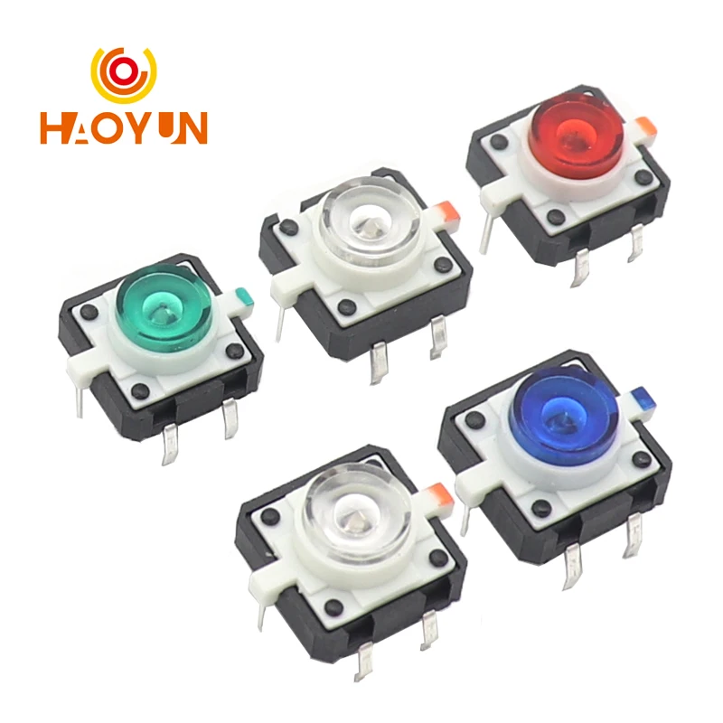 【5PCS】12X12X7.3 Tactile Push Button Switch Momentary Tact LED 5 Color 12X12X7.3mm 12*12*7.3mm