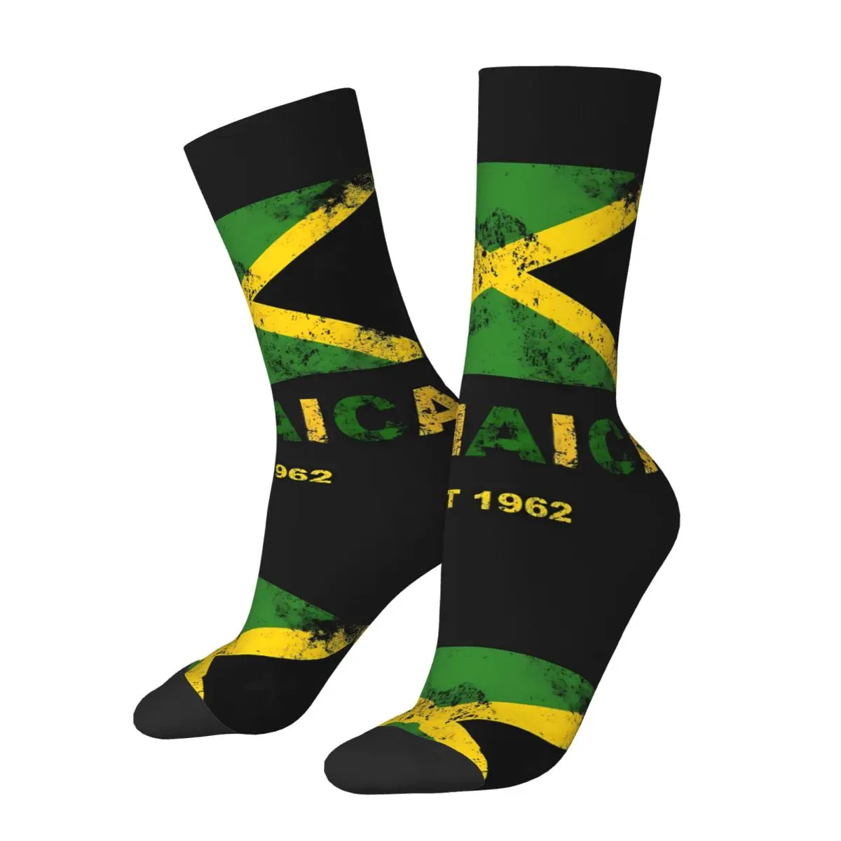 Unisex Men Socks Jamaica Flag Green Stockings Autumn Modern High Quality Socks Printed Climbing Anti Bacterial Socks