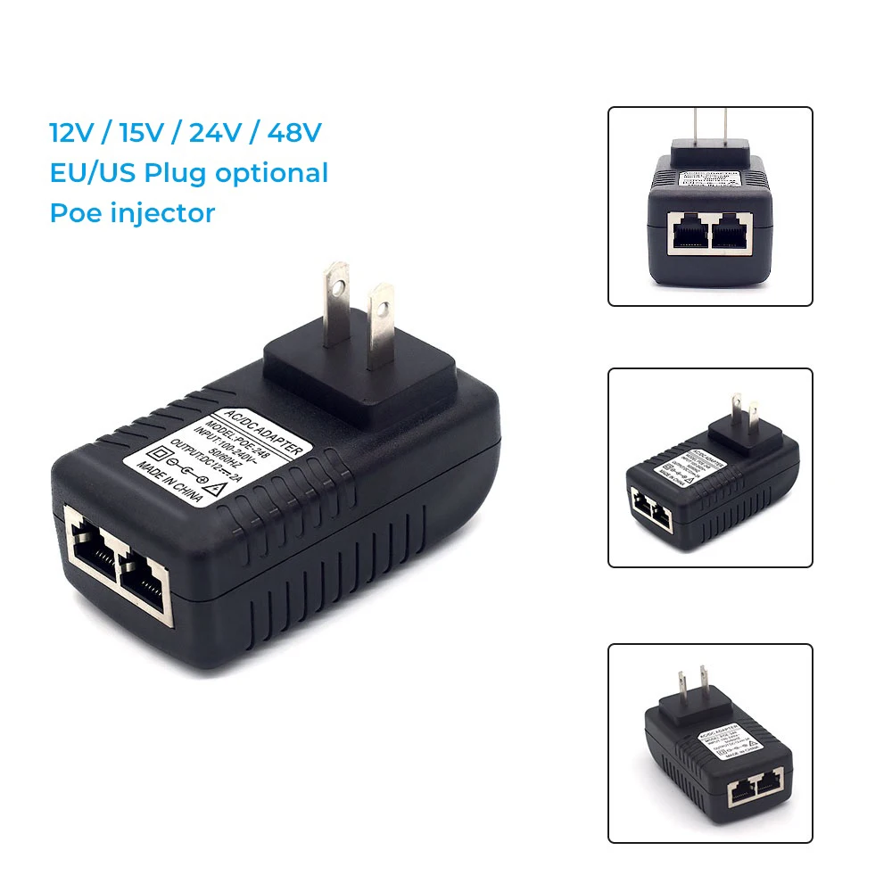 POE Injector Wall Plug Adapter DC 12V 1A 2A 24V 1A Switch Power Supply Adapter Wireless Ethernet For IP Camera CCTV US/EU Plug