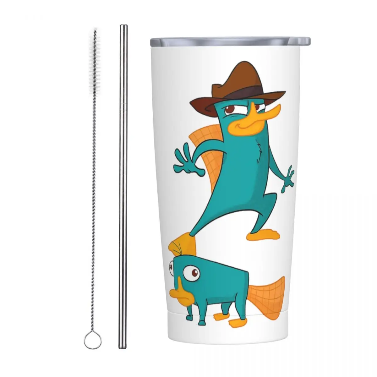 Perry The Platypus Stainless Steel Tumbler Vacuum Insulated Mugs Thermal Cold Cup Straw With Lid 20oz