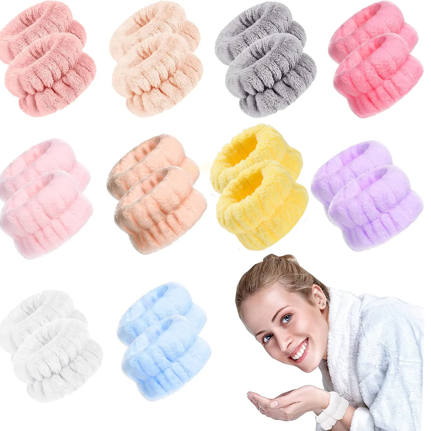 

Washing Face Spa Wrist Washband Hair Band Solid Color Microfiber Absorbent Hair Accesories Headwrap Handmade Makeup