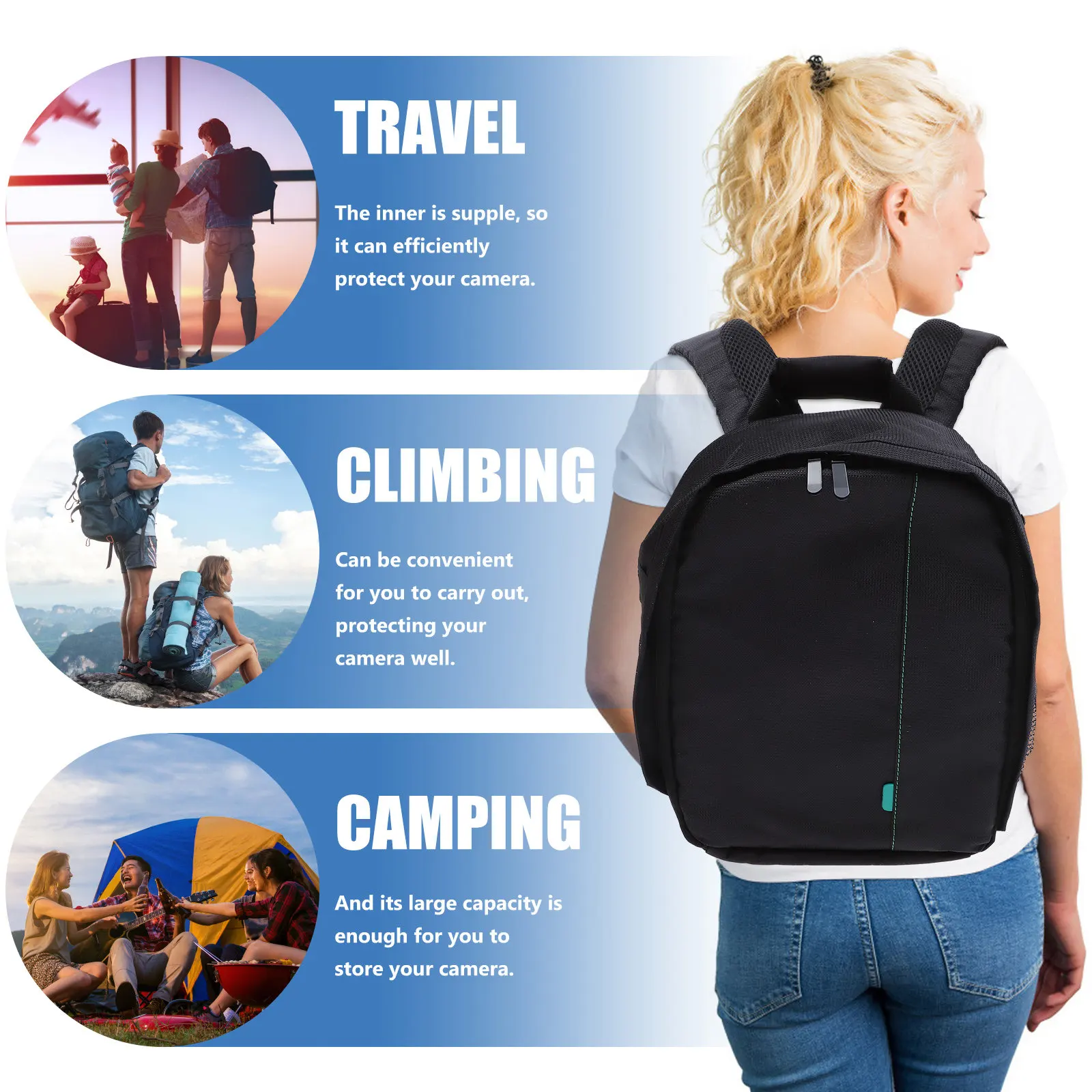 Multifunctional Nylon Camera Bag Dslr Waterproof Camera Backpack Breathable Shockproof Rain Cover Adjustable Dividers Outdoor
