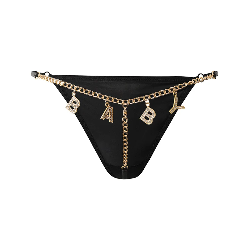 

Exotic Women's Underpants Intimates Panties Transparent Flash Diamond Letter One-piece Crotchless Pendant Thongs Erotic Costumes