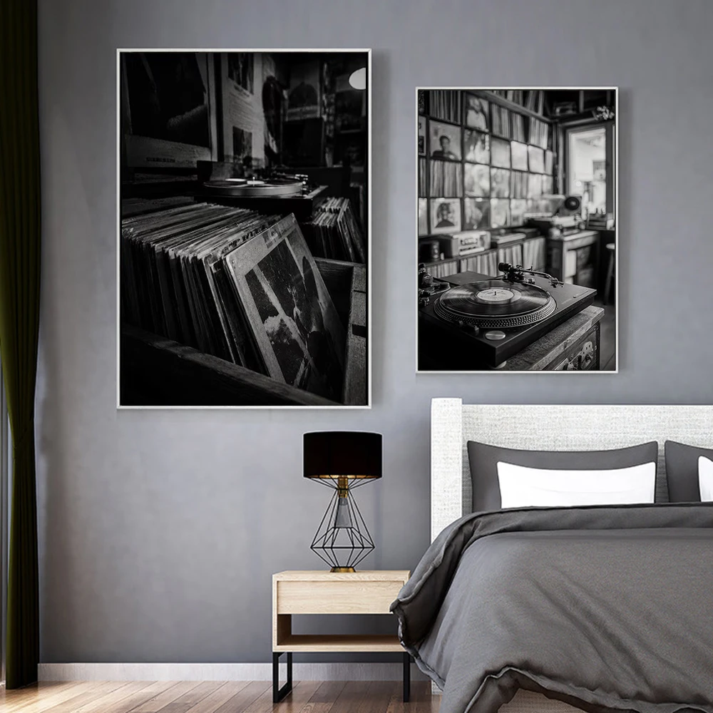 Retro Aesthetic Black White Wall Art Posters Basketball Car Vinyl Record Print Gift For Teen Boys Men Bedroom Living Room Decor