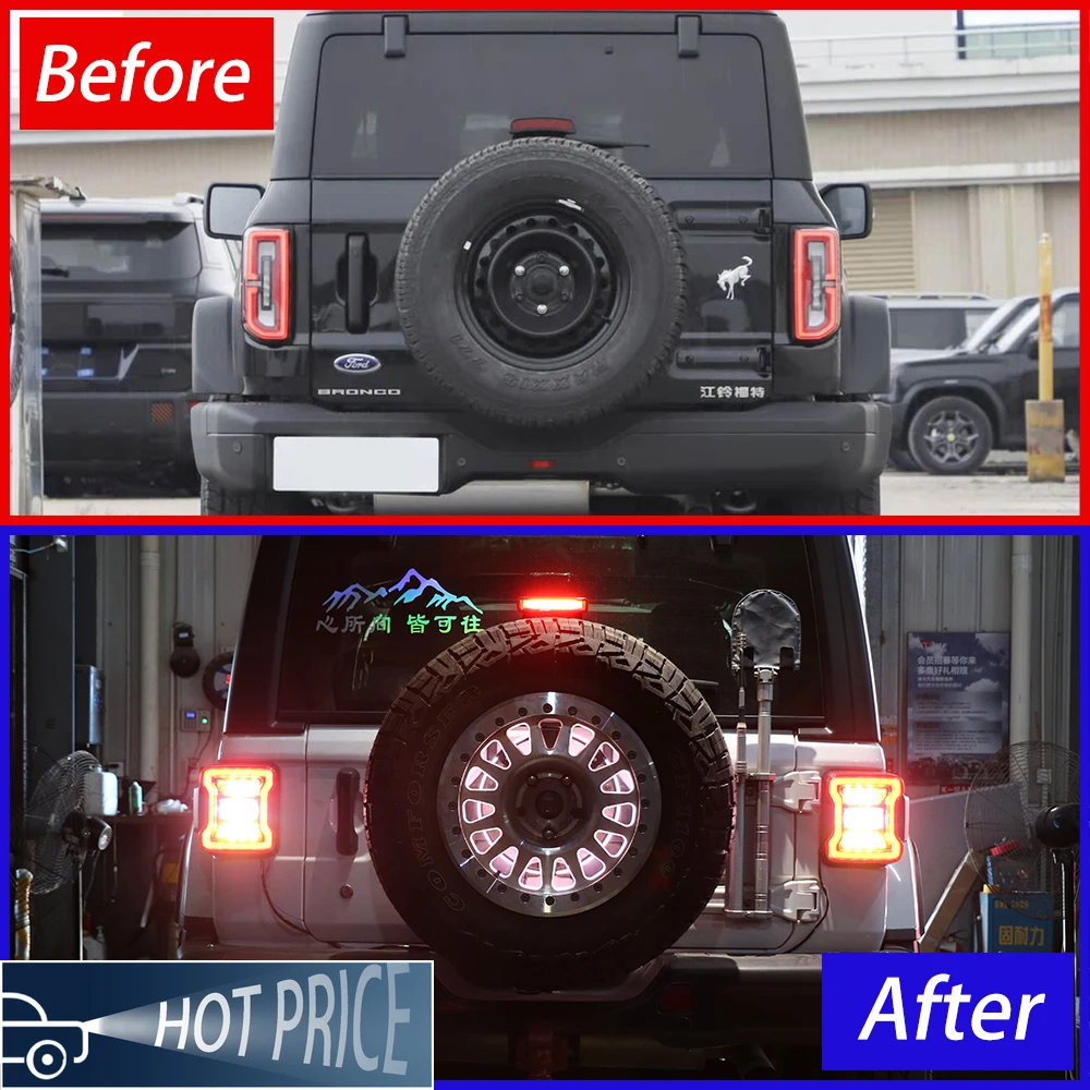 ل برونكو رانجلر JL JK Tank 300 إطار احتياطي ترقية بدء التشغيل تأثير LED إطار احتياطي ضوء تسليط الضوء على الضوء الخلفي العكسي