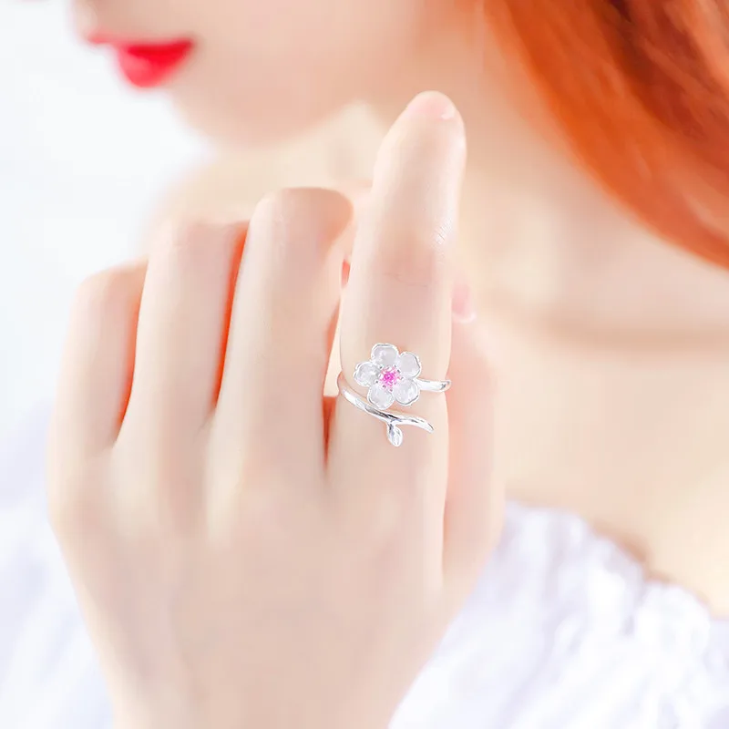 Luxury Brand Cheery Flower Rings For Women Wedding Statement Jewelry Valentines Gifts Lover Finger Ring aneis bague femme