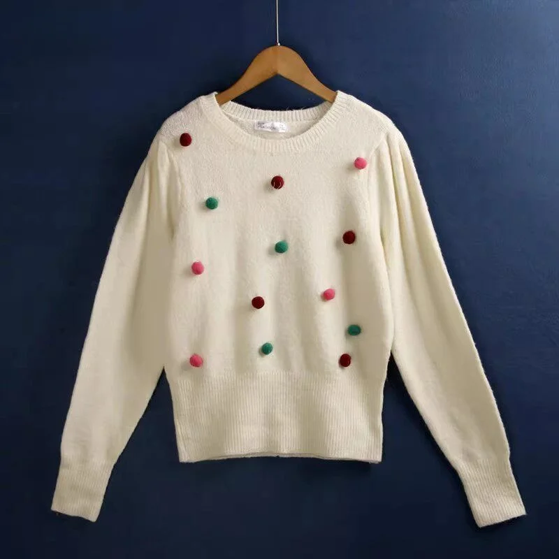 

53 Furry Long Sve round Ne Pullover Women's Knitwear Autumn Winter Slimming Color Base Layer Casual Sle