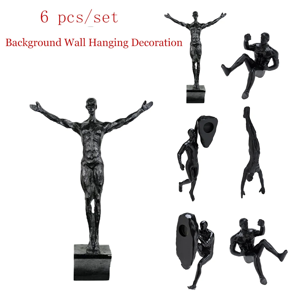 

6pcs/set Athlete Rock Climbing Man Resin Background Wall Hanging Decoration Sculpture Statue Figures Present Decor Retro 2024