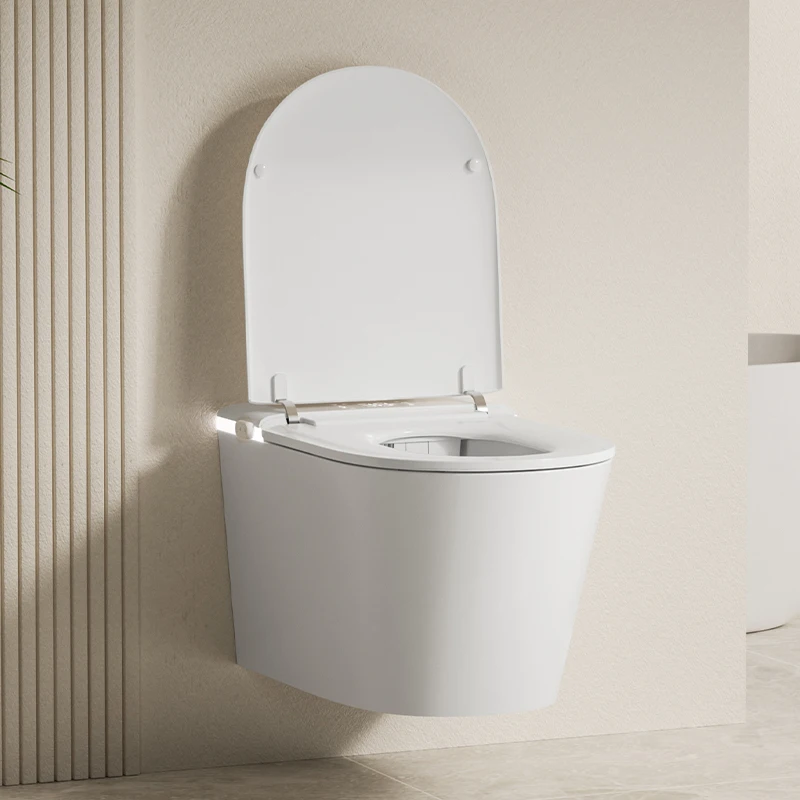 Wall Mounted Smart Toilet Concealed Water Tank P-trap Auto Sensor Flush Borderless Integrated Bidet Toilet For Bathroom