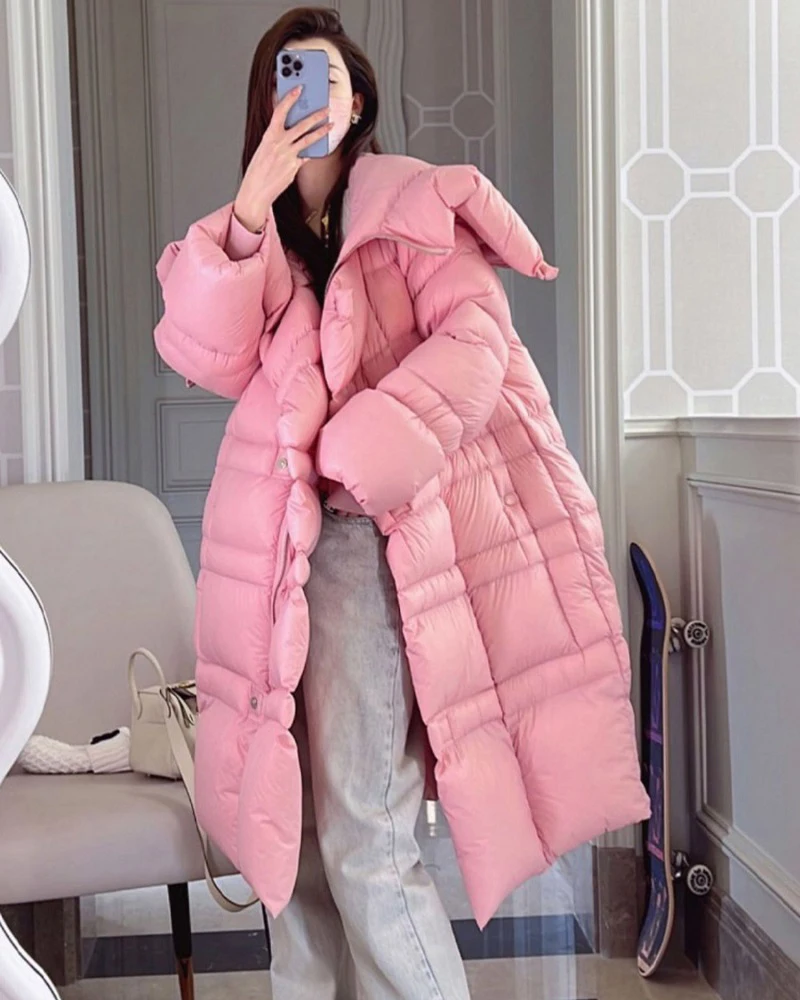 New in 2023 Luxury Feather Duck Down Coats Warm Female Winter Coat Large Quilt Long Thickened Zip Hood Puffer Down Jacket Women