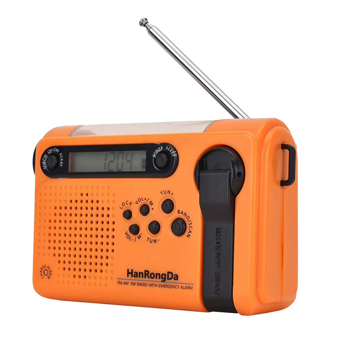 HanRongDa Outdoor Emergency Radio Portable Radio AM FM SW Solar Powered Hand Crank Radio with LED Flashlight SOS Alarm-Orange