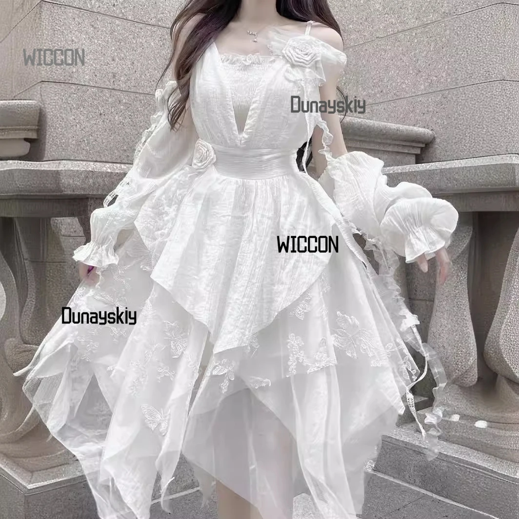 Jirai Kei استراحة الشاي اليابانية الفرنسية لوليتا فستان المرأة تأثيري ازياء Kawaii الأبيض أنيقة القوطية الشرير كول حفلة الهالوين