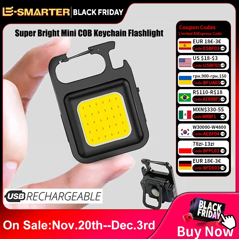Convenient Carry-on Keychain Camping Light Multi-function COB Rechargeable Emergency Light Mini High Bright Camping Lights