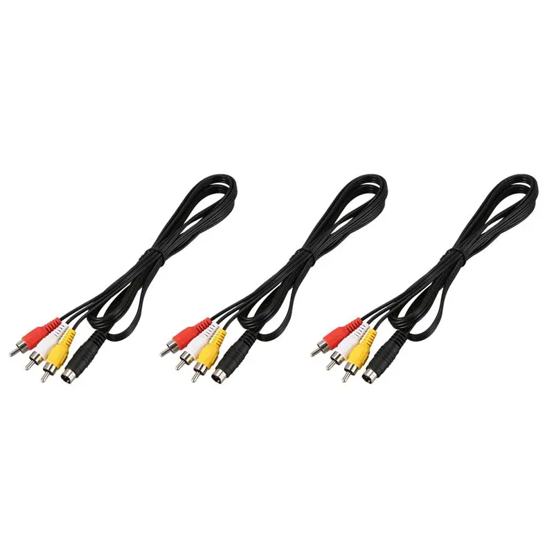 3Pcs 1.5M 4.9Ft 3 RCA Male To 4 Pin S-Video Male TV PC Conversion Cable