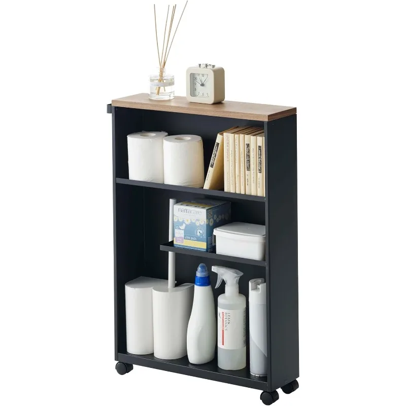 Home Rolling Slim Bathroom Cart with Handle-Storage Shelf Organizer Rack, One Size, Black