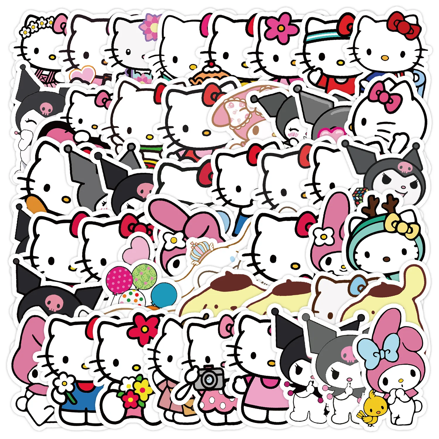 50pcs Sanrio Family Cute Hello Kitty Cartoon Waterproof Creative Mobile Phone DIY Decorative Stickers