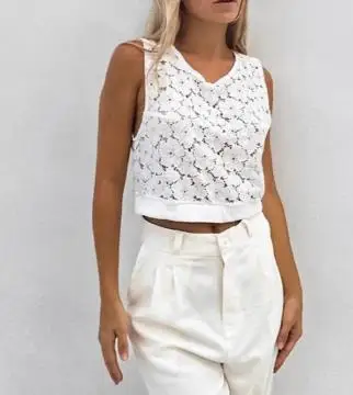 

2025 Spring/summer New Lace Hollow Jacquard Casual Commuter Short Tank Top