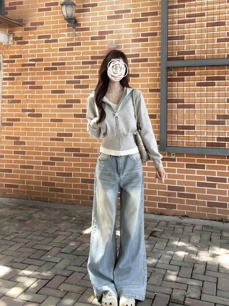 Ey com capuz ort moletom jaet feminino outono inverno 2025 novo ajuste fino cintura cinched aberto cardigan zíper topo