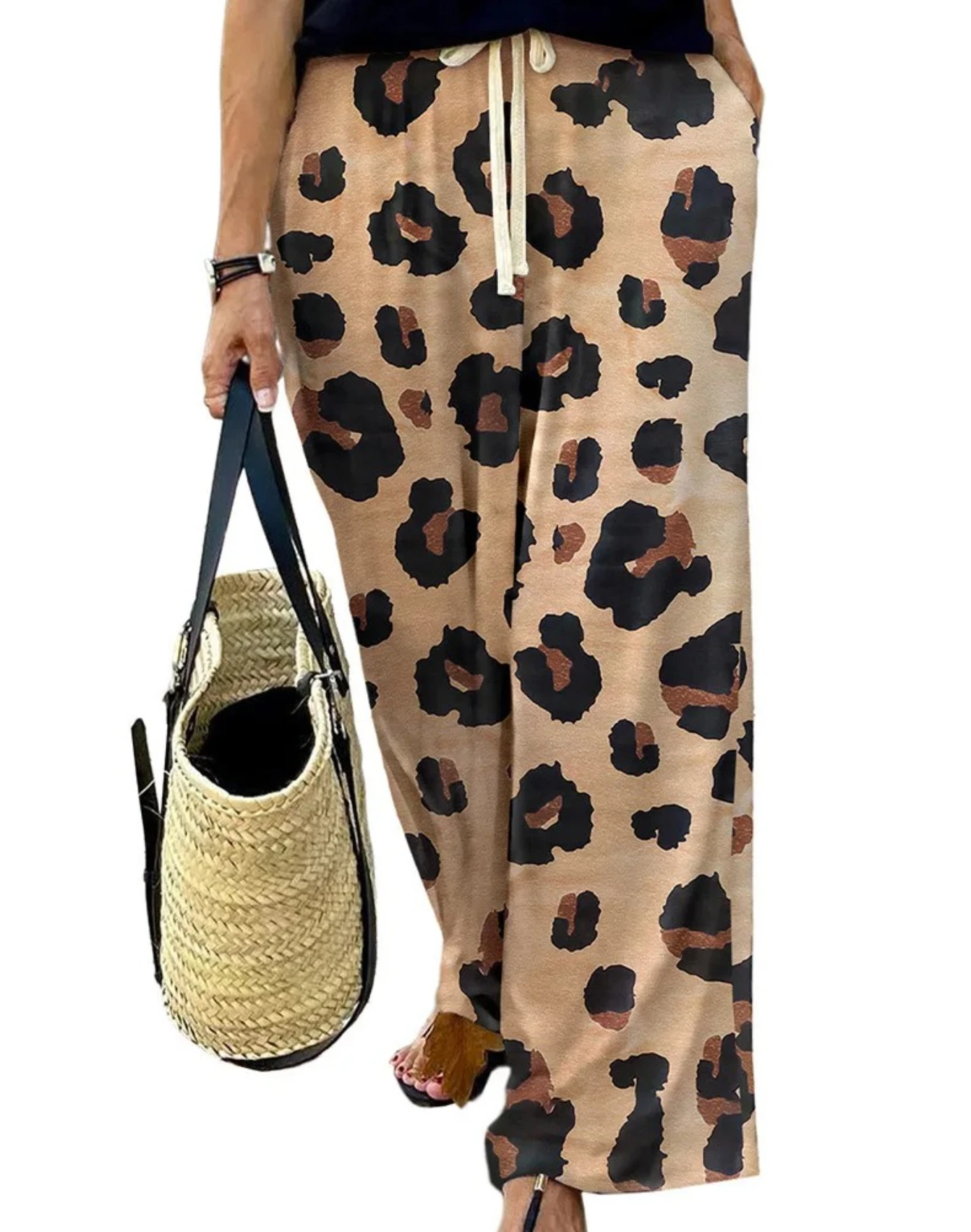 ليوبارد طباعة السراويل واسعة الساق عارضة الرباط السراويل فضفاضة لفصل الربيع #3