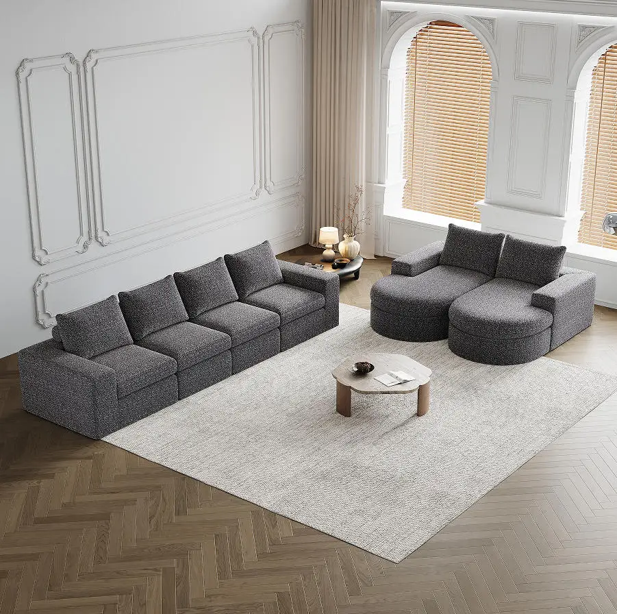 # Convertible L-Shaped Modular Sectional Sofa Set With Chaise And Six Modules