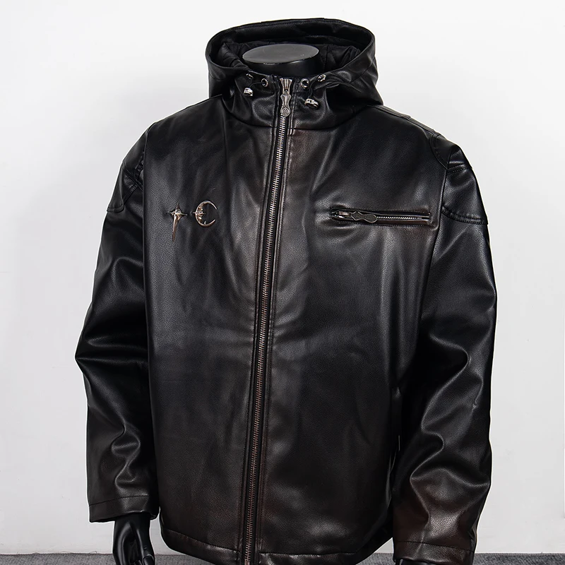 

25SS Autumn Winter Thug Club Trend Brand Heavyweight Motorcycle Leather Jacket Embroidery Male and Female Jacket Outerwear