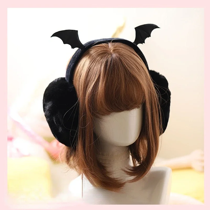 Cute Plush Black Bat Wing Warm Earmuffs Gothic Women\'s Lolita Dark Girl Warmer Muff Ear Cover Lovely Fold Accessories Headband