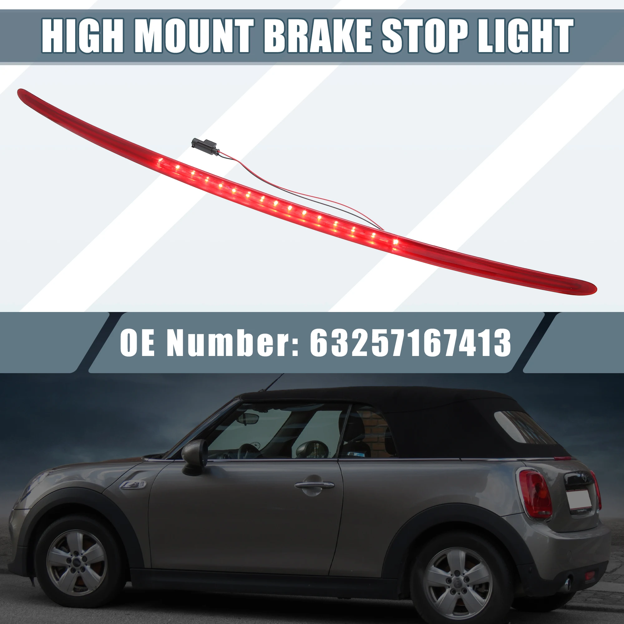 

Uxcell Tail High Mount Brake Stop Light No.63257167413 3rd Third Brake Light for Mini Cooper 2008-2013 ABS Rear Red