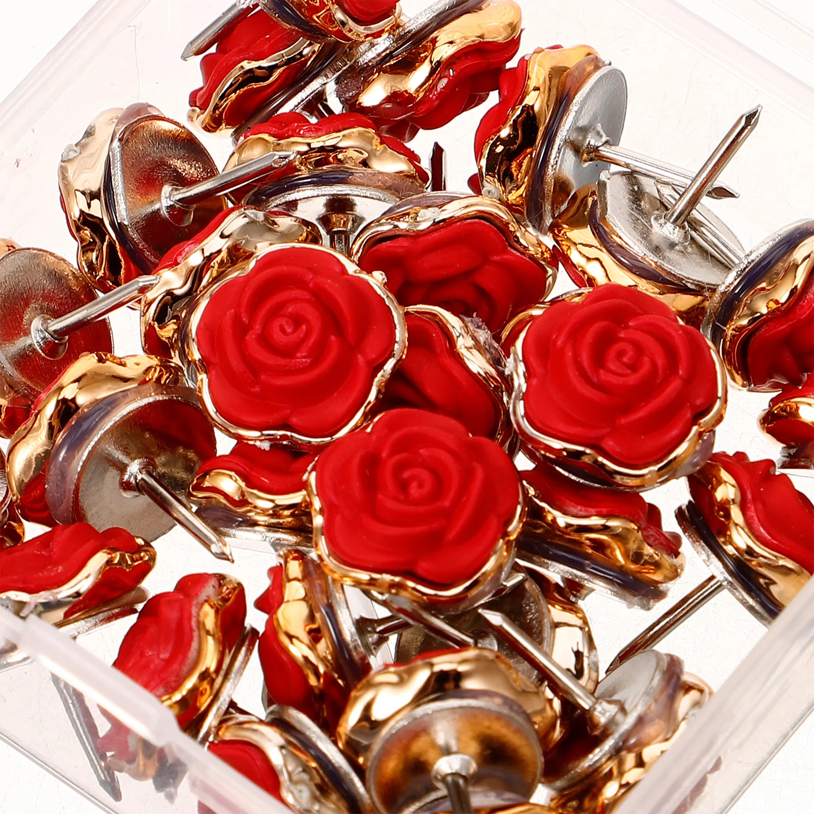 

30Pcs Red Rose Push Pin Lightweight Multi Function Thumbtacks Daily Use Office Cork Board Accessories Map Supplies
